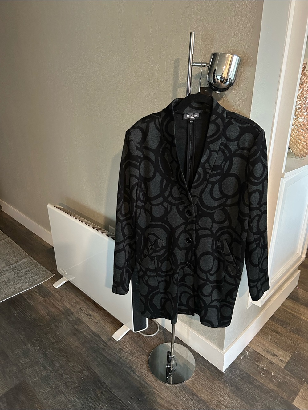 Black/Grey Patterned Long Jacket with Subtle Circle Motif